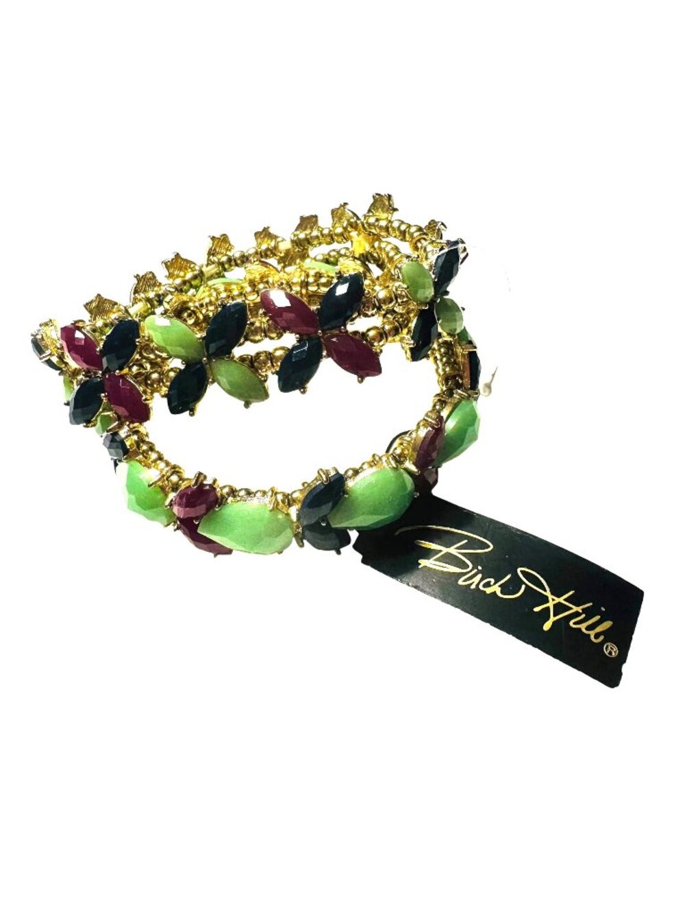 Birch Hill Gold-Tone Floral Stretch Bracelet Set Green & Magenta Stones